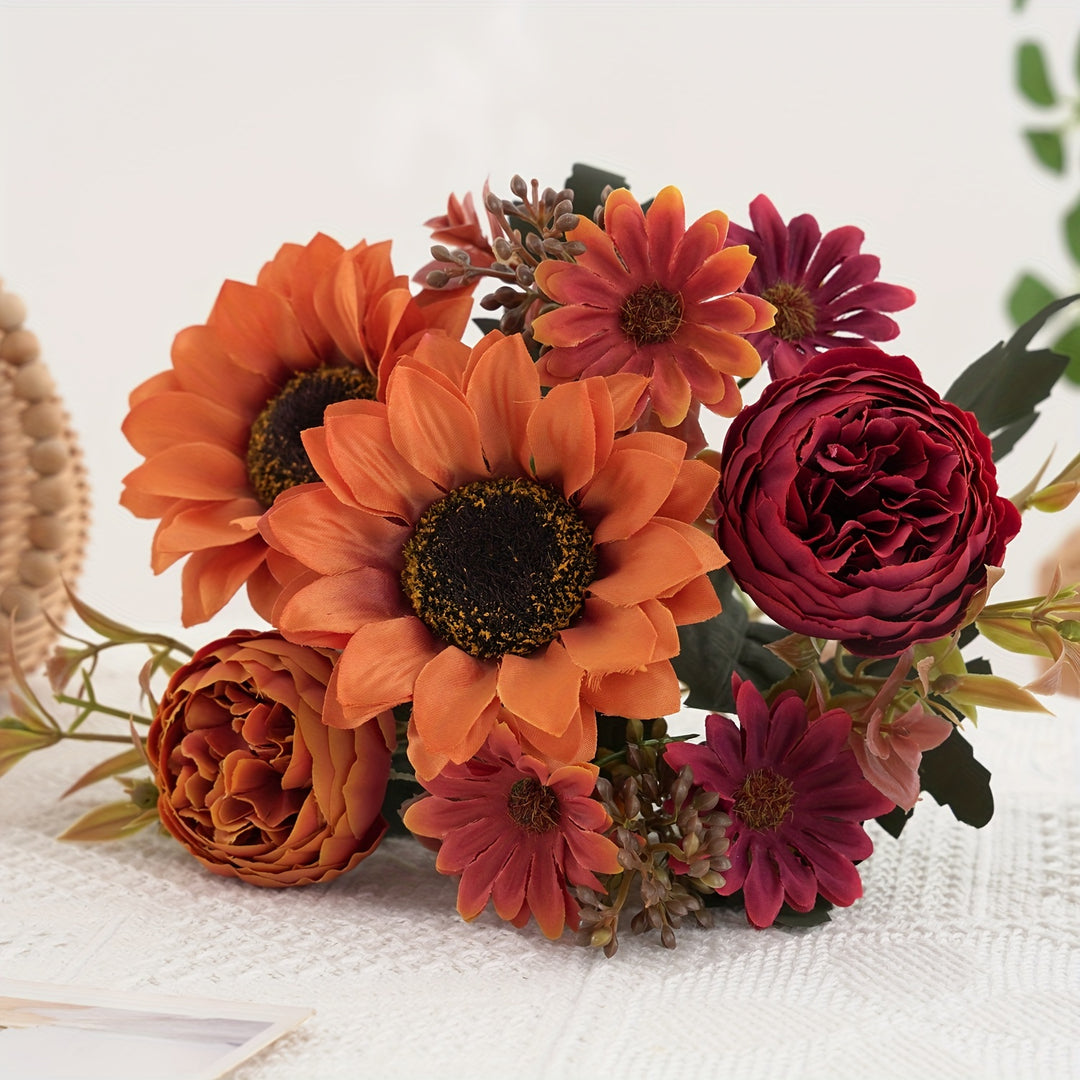 Set of 4 Elegant Artificial Peony and Sunflower Bouquets
