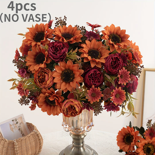 Set of 1/4 Elegant Artificial Peony and Sunflower Bouquets