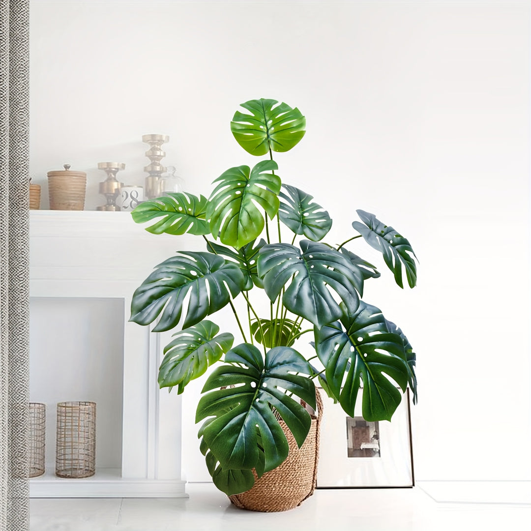Single Artificial Monstera Deliciosa Plant - (31.5 inches) with Large Green Leaves
