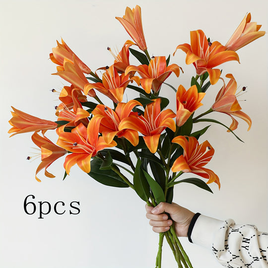 Set of 6 Realistic Artificial Silk Lily Flowers
