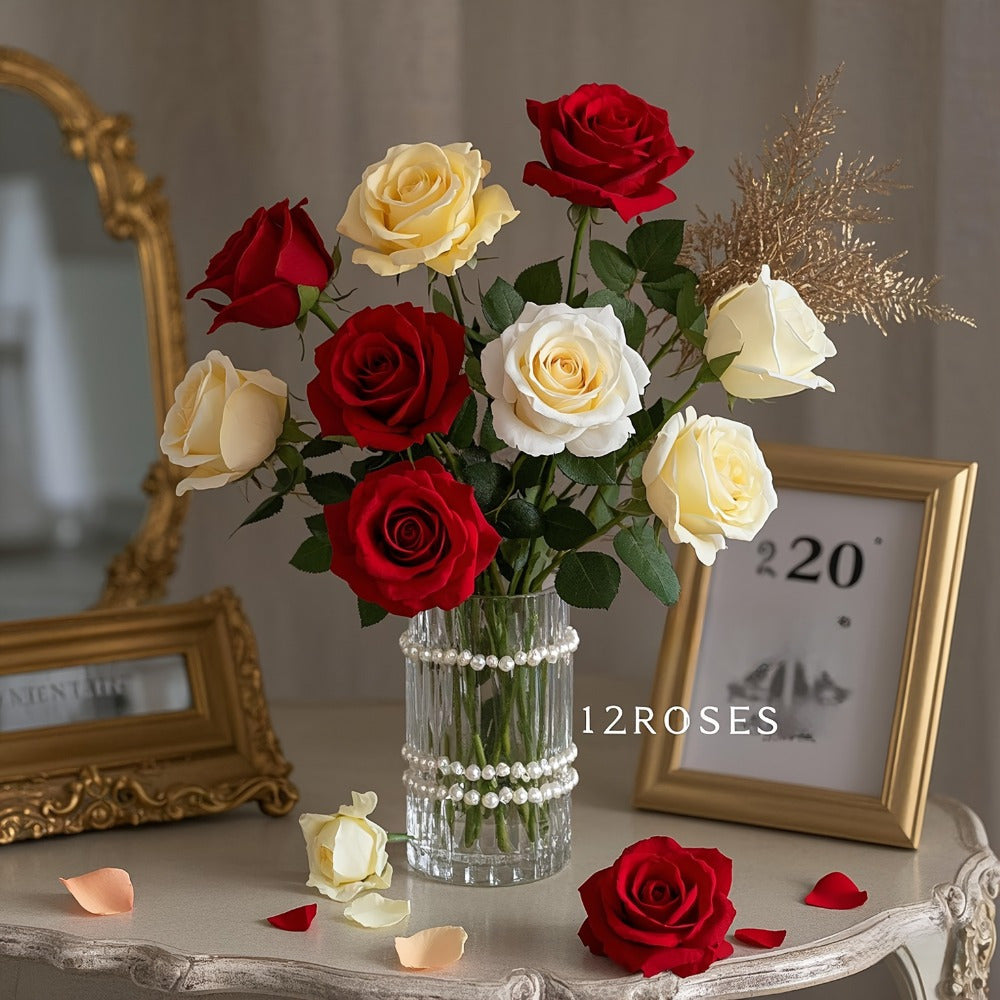 12-Piece Lifelike Artificial Rose Bouquet