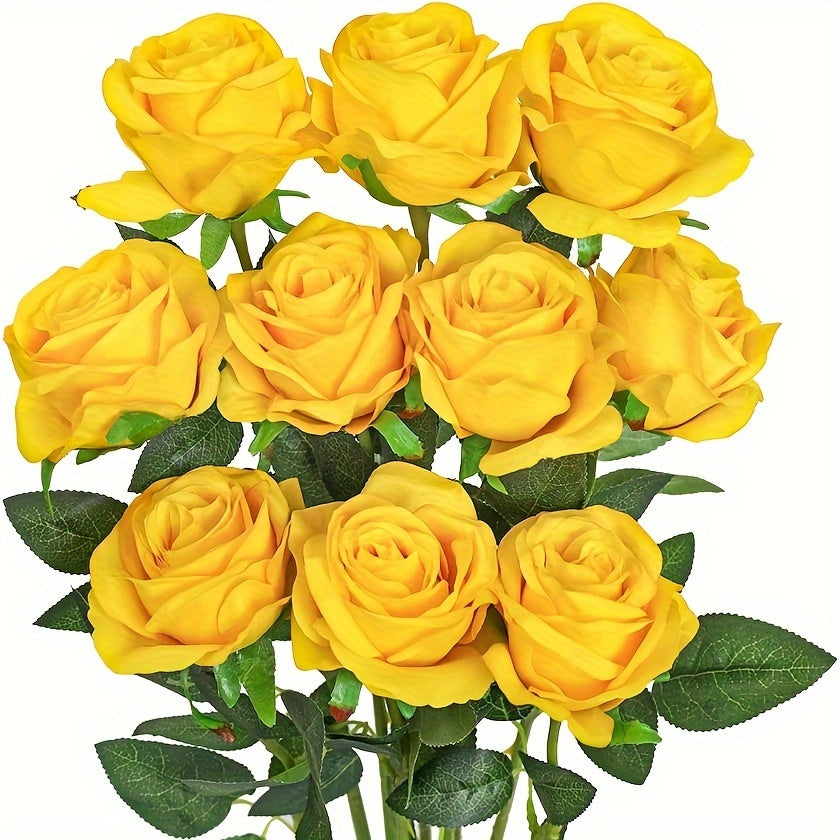 Set of 10 Yellow Artificial Rose Flowers