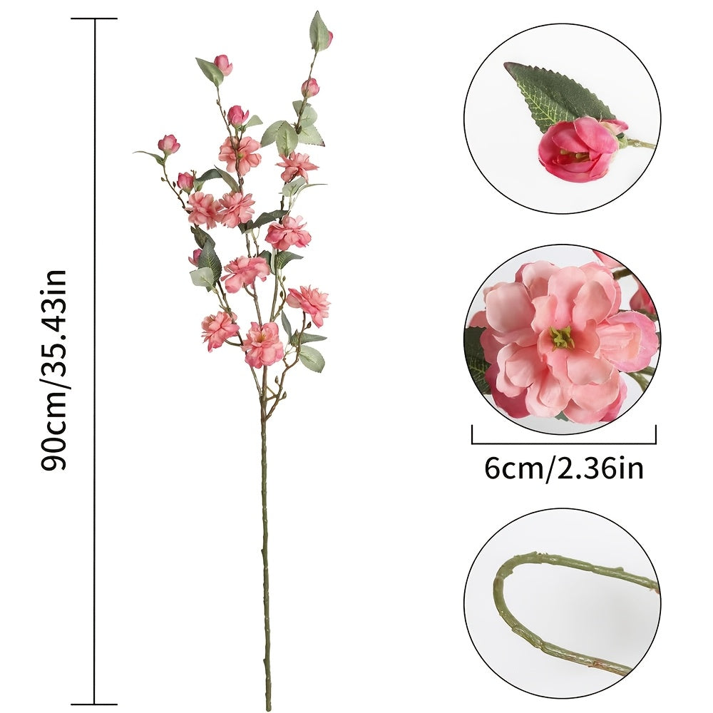 Set of 5 Elegant Pink Silk Camellia Flowers with Long Stems
