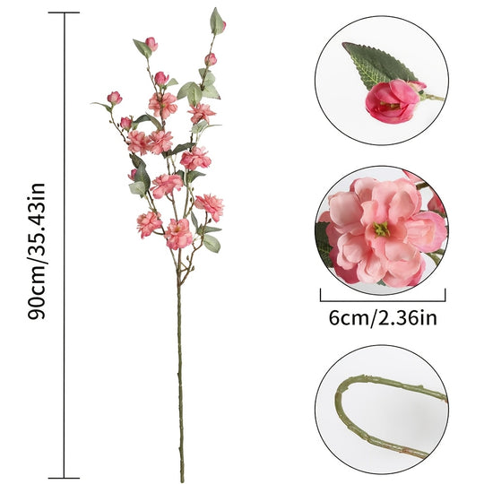 Set of 5 Elegant Pink Silk Camellia Flowers with Long Stems