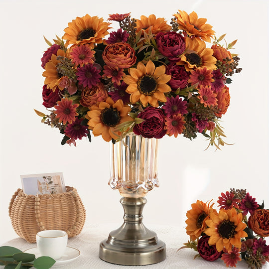 Set of 1/4 Elegant Artificial Peony and Sunflower Bouquets