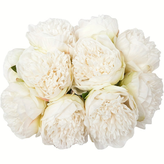 Set of 10 Realistic Large White Peony Artificial Flowers