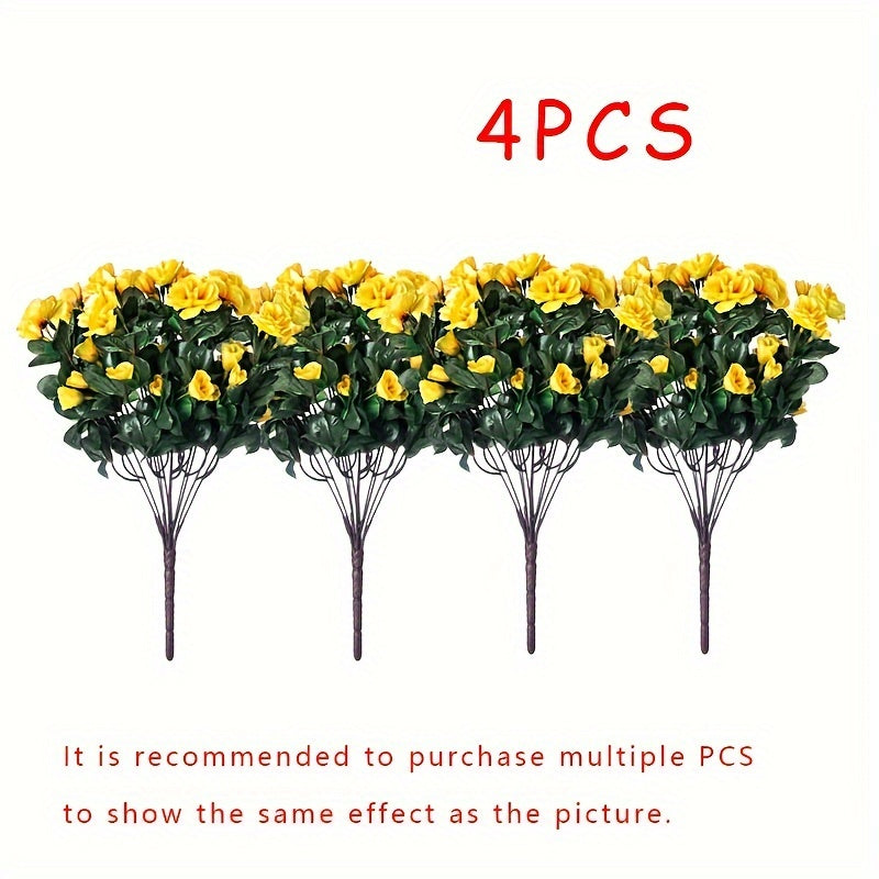 Set of 4 UV-Resistant Lifelike Yellow Camellia Artificial Flowers