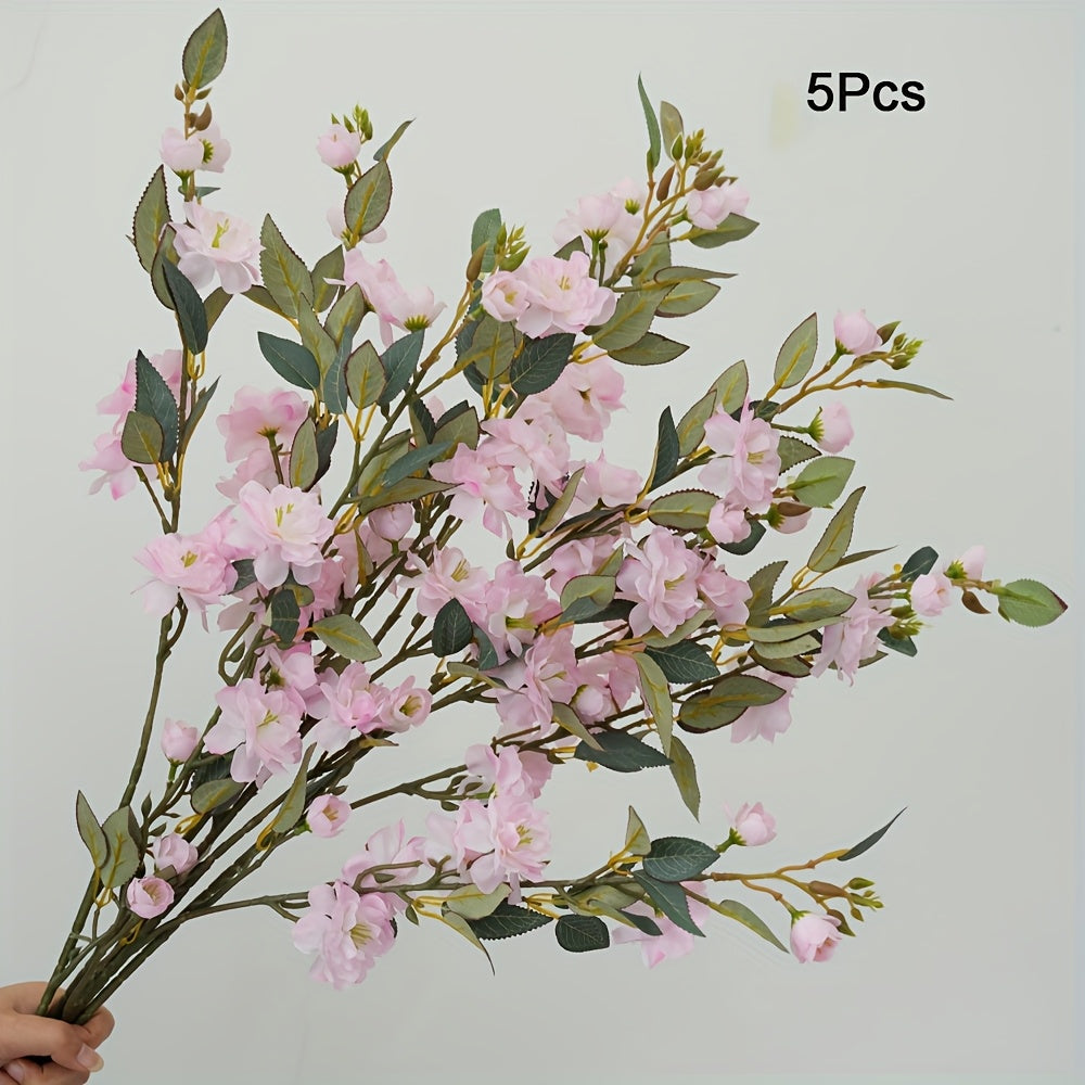 Set of 5 Elegant Pink Silk Camellia Flowers with Long Stems