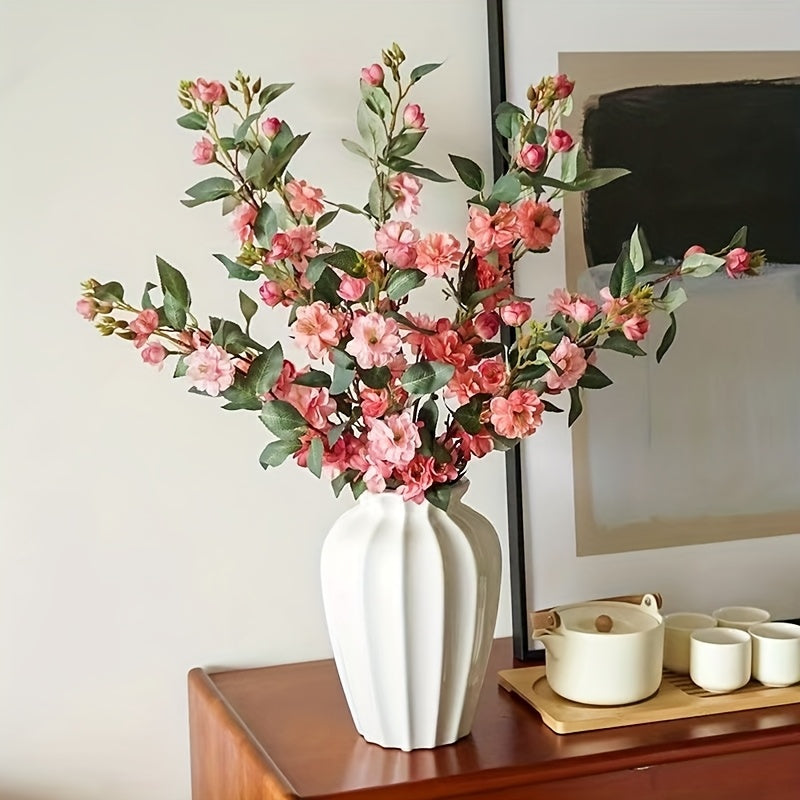Set of 5 Elegant Pink Silk Camellia Flowers with Long Stems