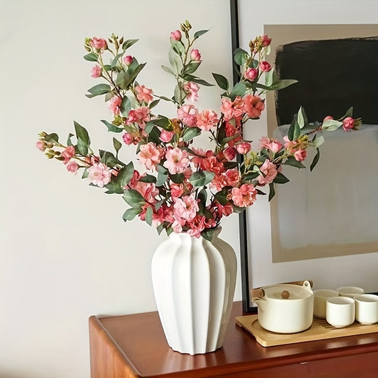 Set of 5 Elegant Pink Silk Camellia Flowers with Long Stems