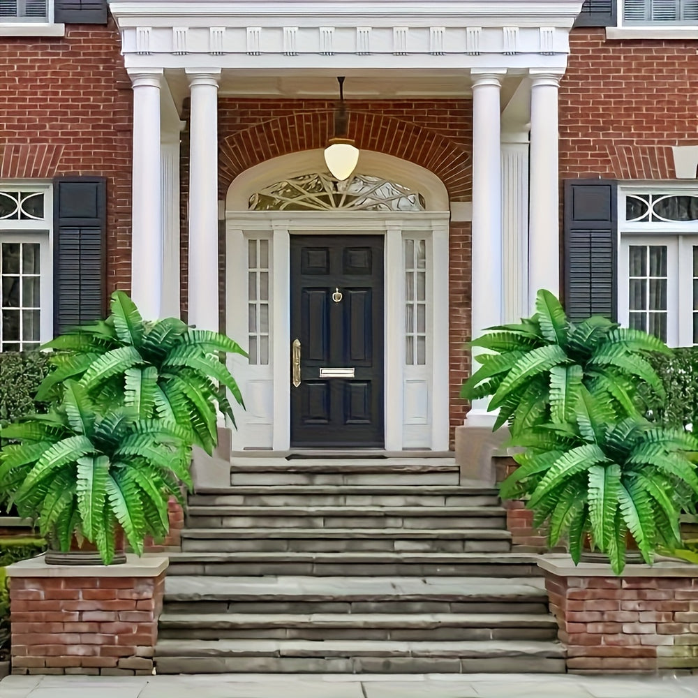 Set of Four 34-Inch Boston Fern Green Artificial Plants - Perfect for Outdoor Decor