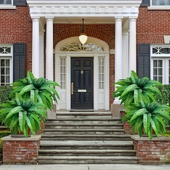 Set of Four 34-Inch Boston Fern Green Artificial Plants - Perfect for Outdoor Decor