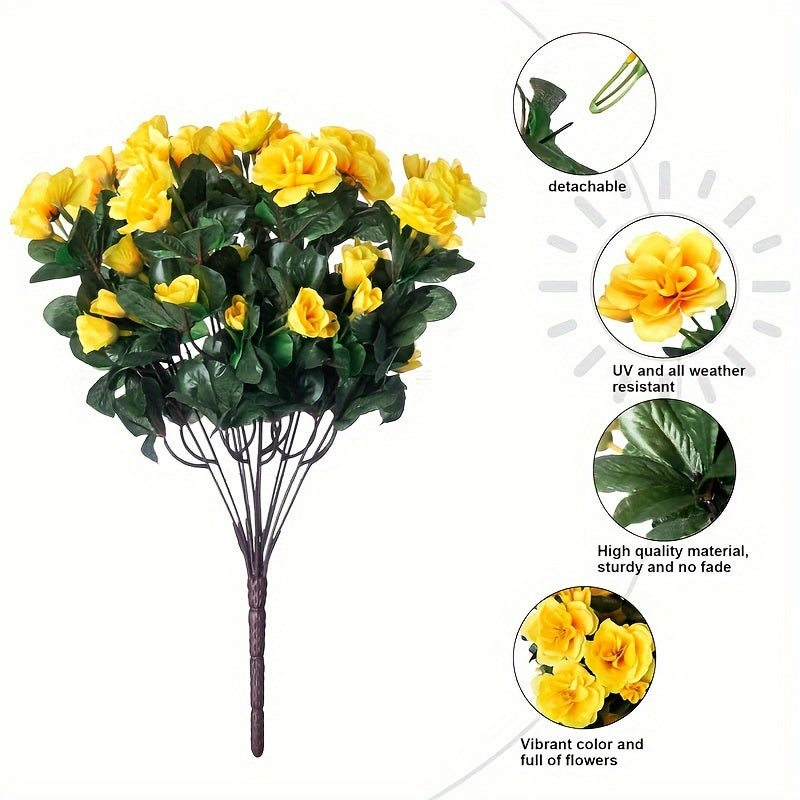 Set of 4 UV-Resistant Lifelike Yellow Camellia Artificial Flowers