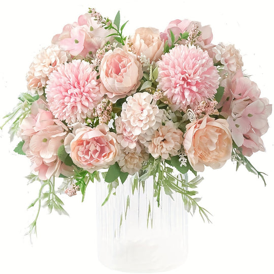 Set of 4 Luxurious Silk Peony and Hydrangea Bouquets