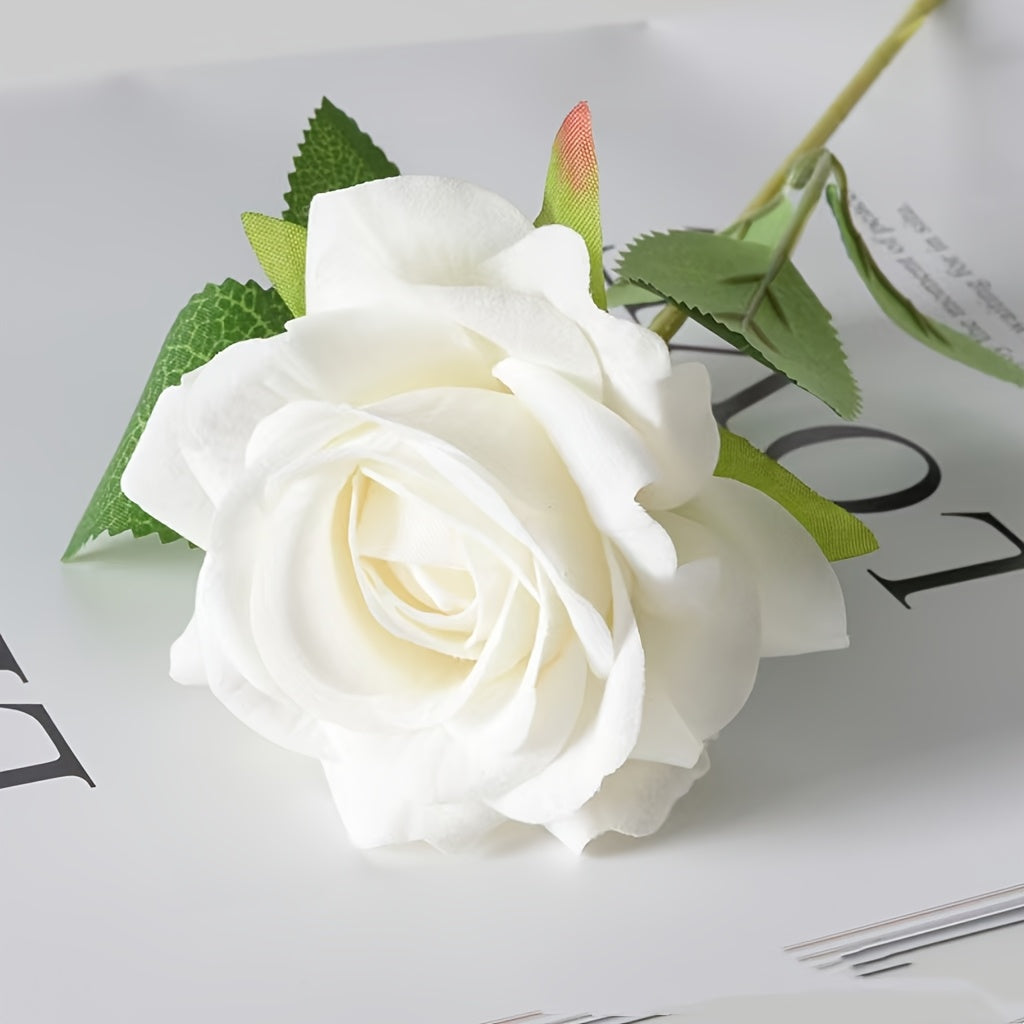 Realistic Artificial Rose Bouquet - Set of 10 with Stems