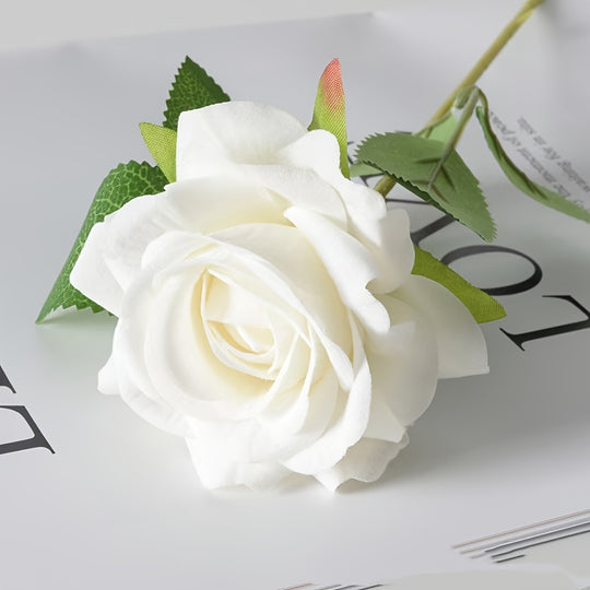 Realistic Artificial Rose Bouquet - Set of 10 with Stems