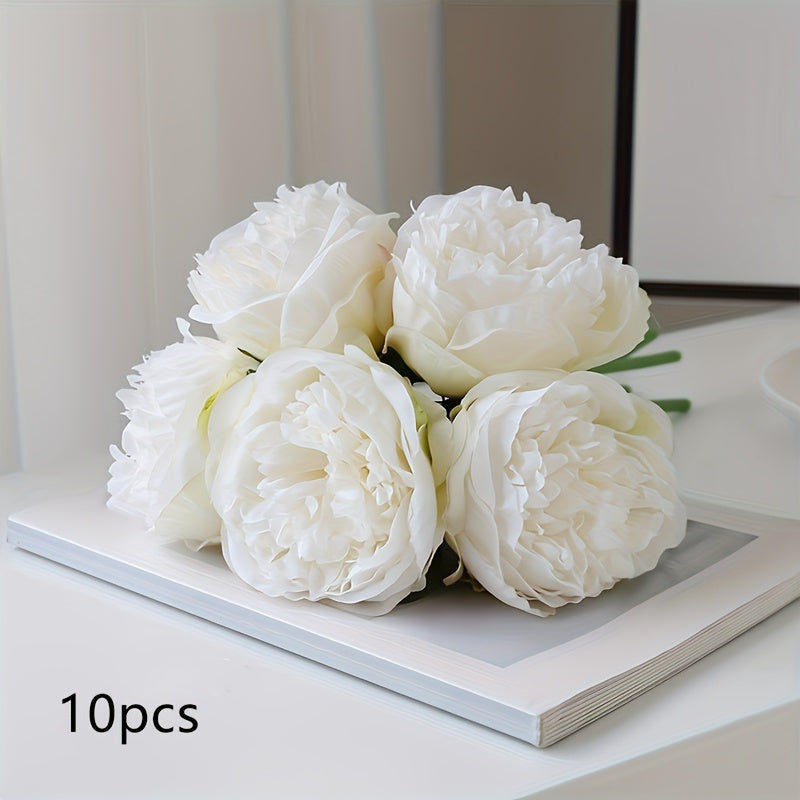 Set of 10 Realistic Large White Peony Artificial Flowers