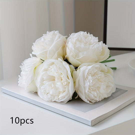Set of 10 Realistic Large White Peony Artificial Flowers