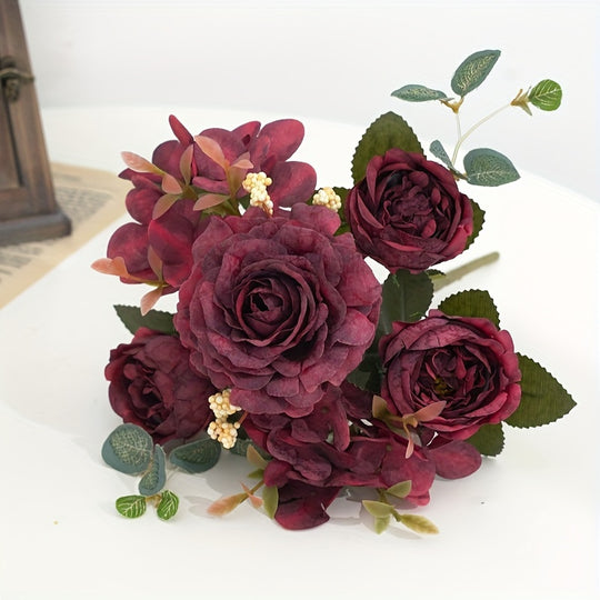 Single Realistic UV-Resistant Artificial Peony and Rose Bouquet