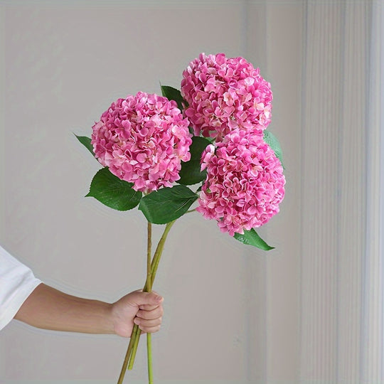 Set of 3 Realistic Pink Artificial Hydrangea Bouquets with Green Stems