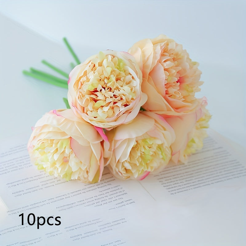 Set of 10 Realistic Large White Peony Artificial Flowers