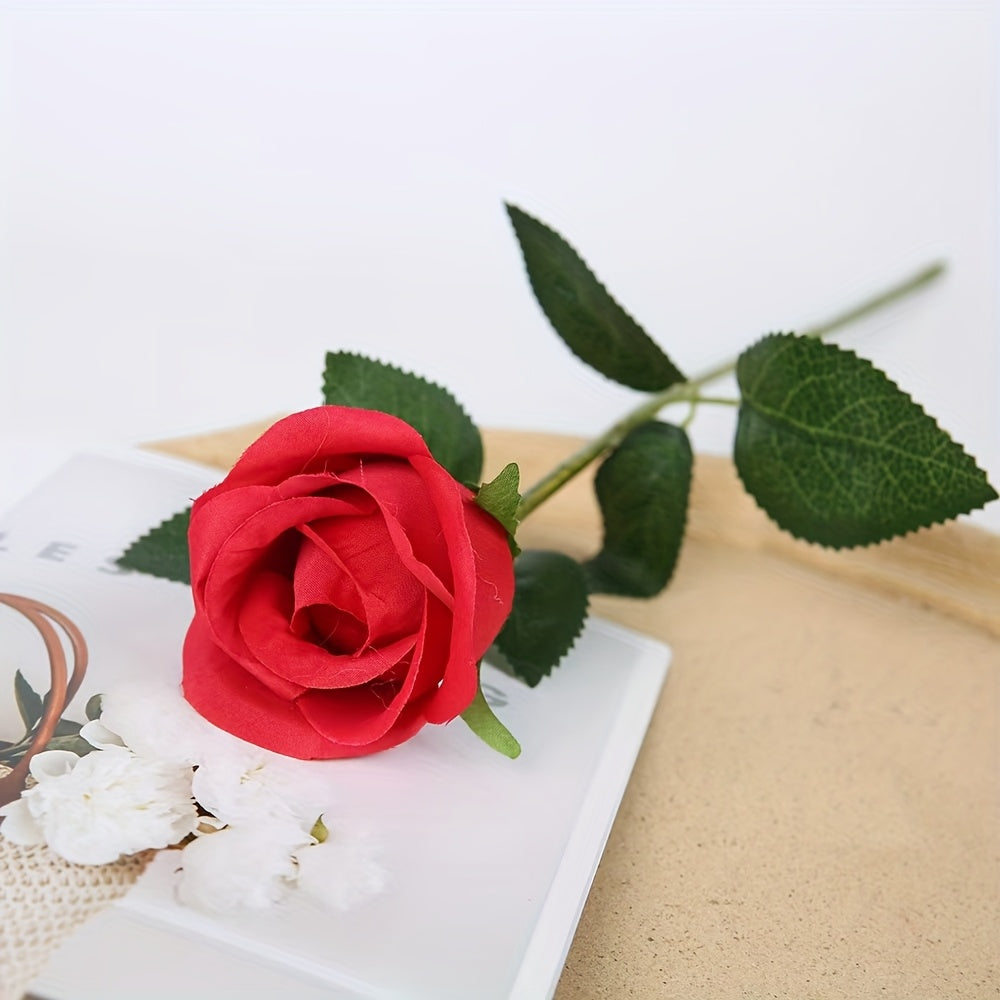 Realistic Artificial Rose Bouquet - Set of 10 with Stems