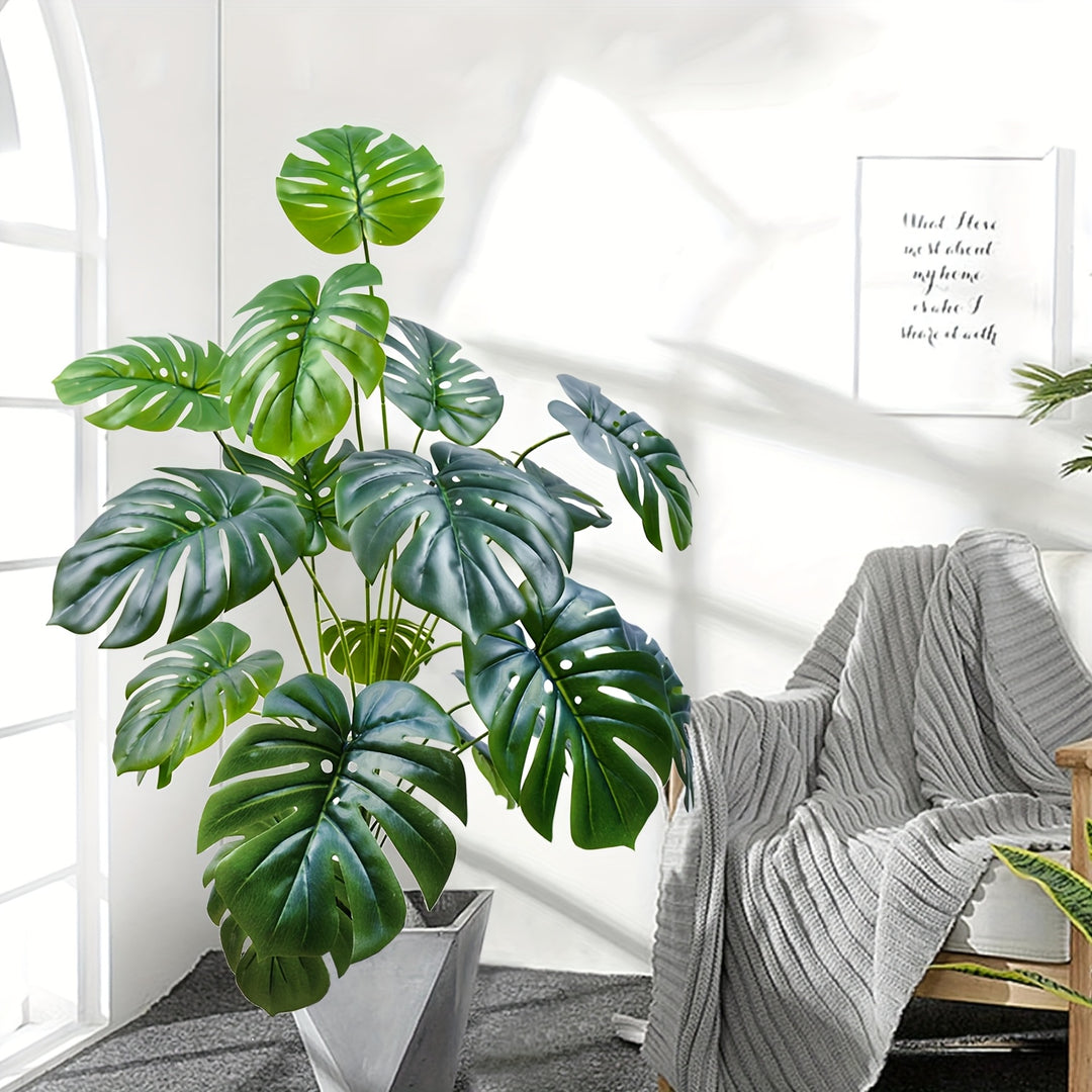 Single Artificial Monstera Deliciosa Plant - (31.5 inches) with Large Green Leaves