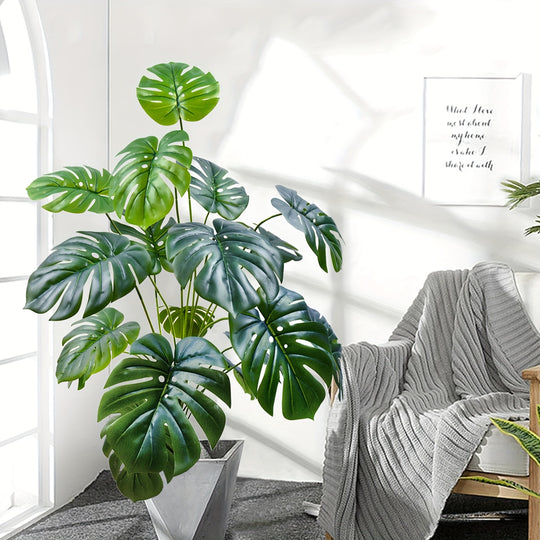 Single Artificial Monstera Deliciosa Plant - (31.5 inches) with Large Green Leaves