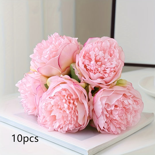 Set of 10 Realistic Large White Peony Artificial Flowers
