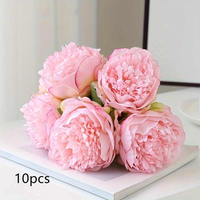 Set of 10 Realistic Large White Peony Artificial Flowers