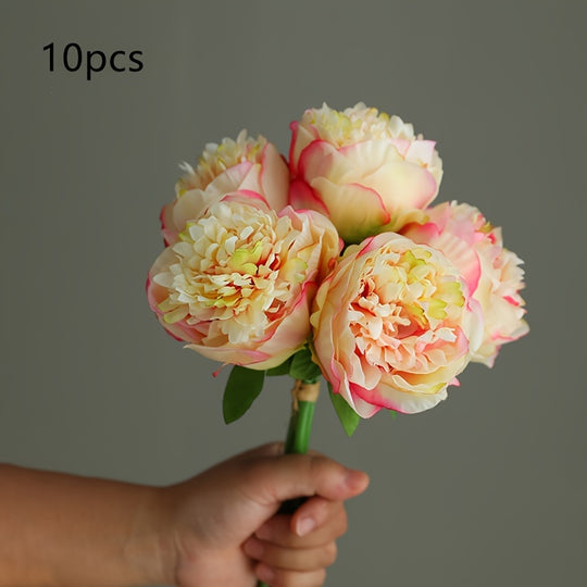 Set of 10 Realistic Large White Peony Artificial Flowers
