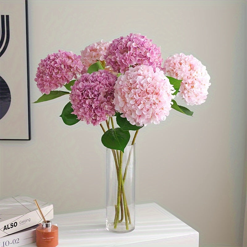 Set of 3 Realistic Pink Artificial Hydrangea Bouquets with Green Stems