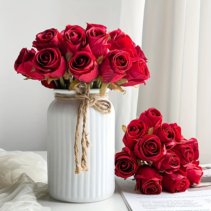 Set of 6 White Fabric Artificial Flowers
