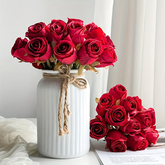 Set of 6 White Fabric Artificial Flowers