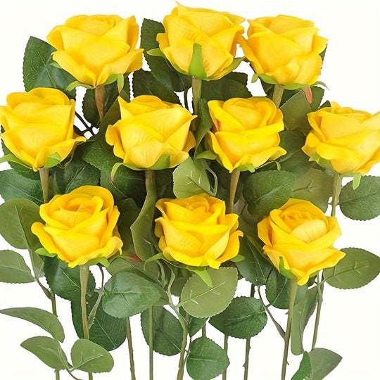 Set of 10 Yellow Artificial Rose Flowers