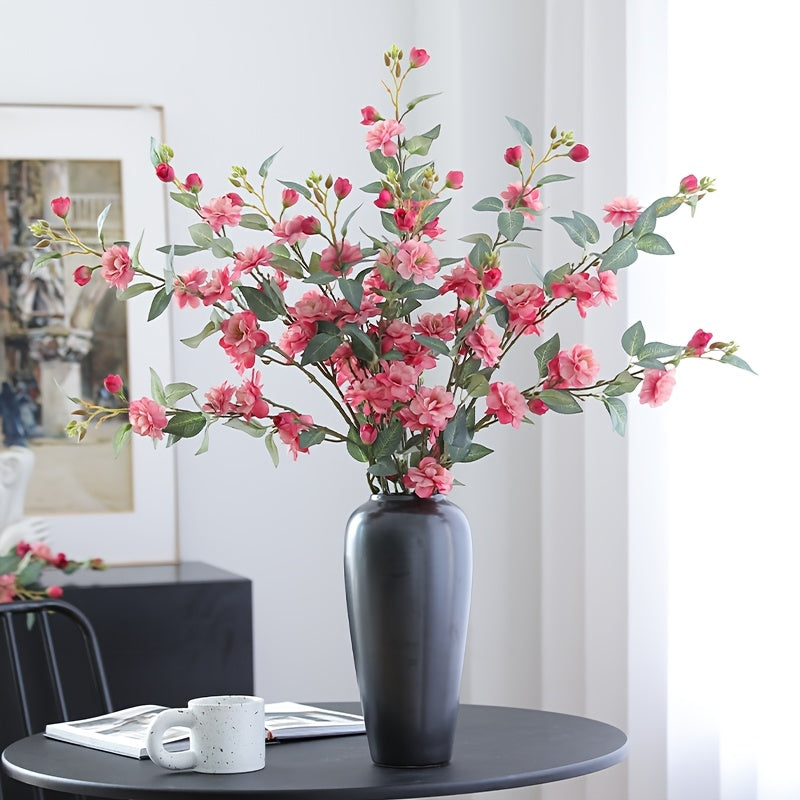 Set of 5 Elegant Pink Silk Camellia Flowers with Long Stems