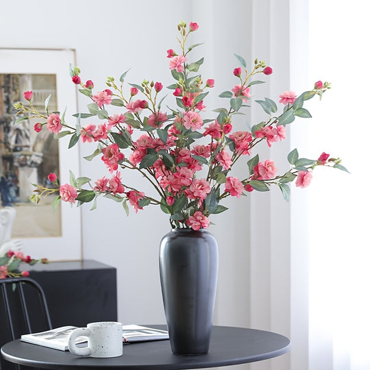 Set of 5 Elegant Pink Silk Camellia Flowers with Long Stems