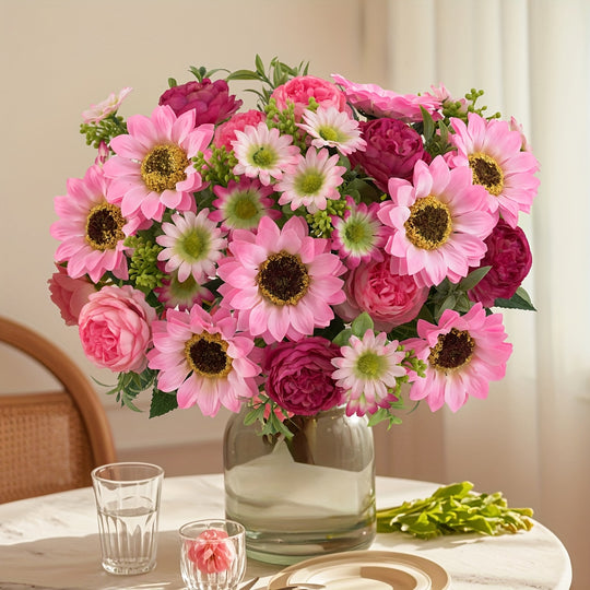 Set of 1/4 Elegant Artificial Peony and Sunflower Bouquets