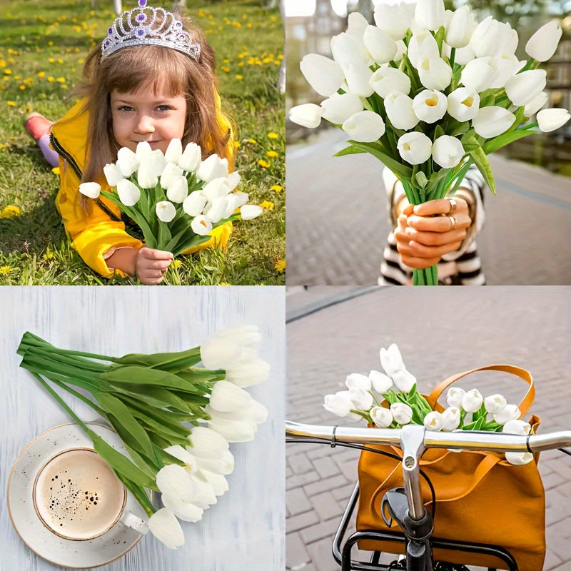 40-Piece Lifelike White Artificial Tulip Bouquet