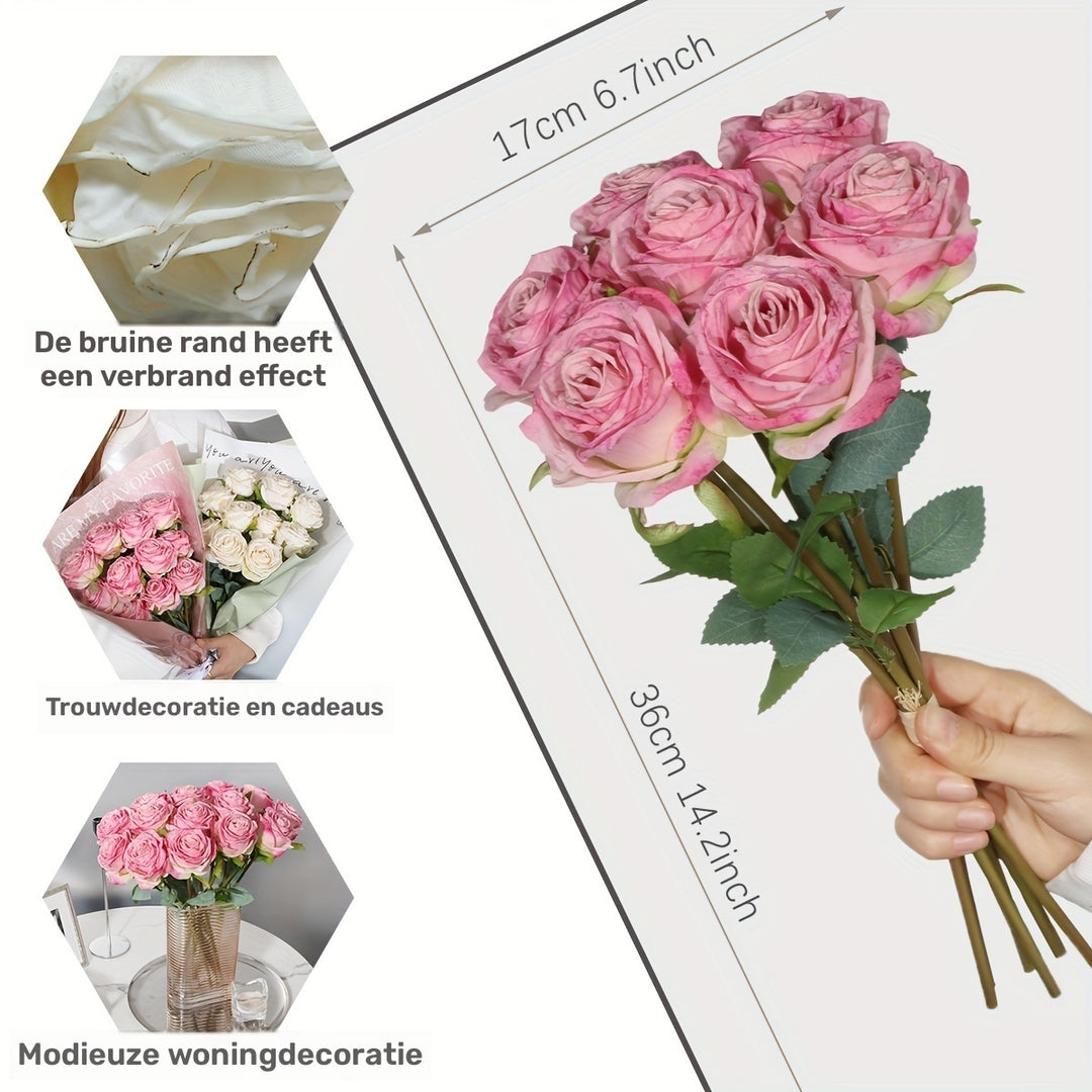 Set of 7 Realistic 6.7-Inch Fire-Burned Rose Bouquets