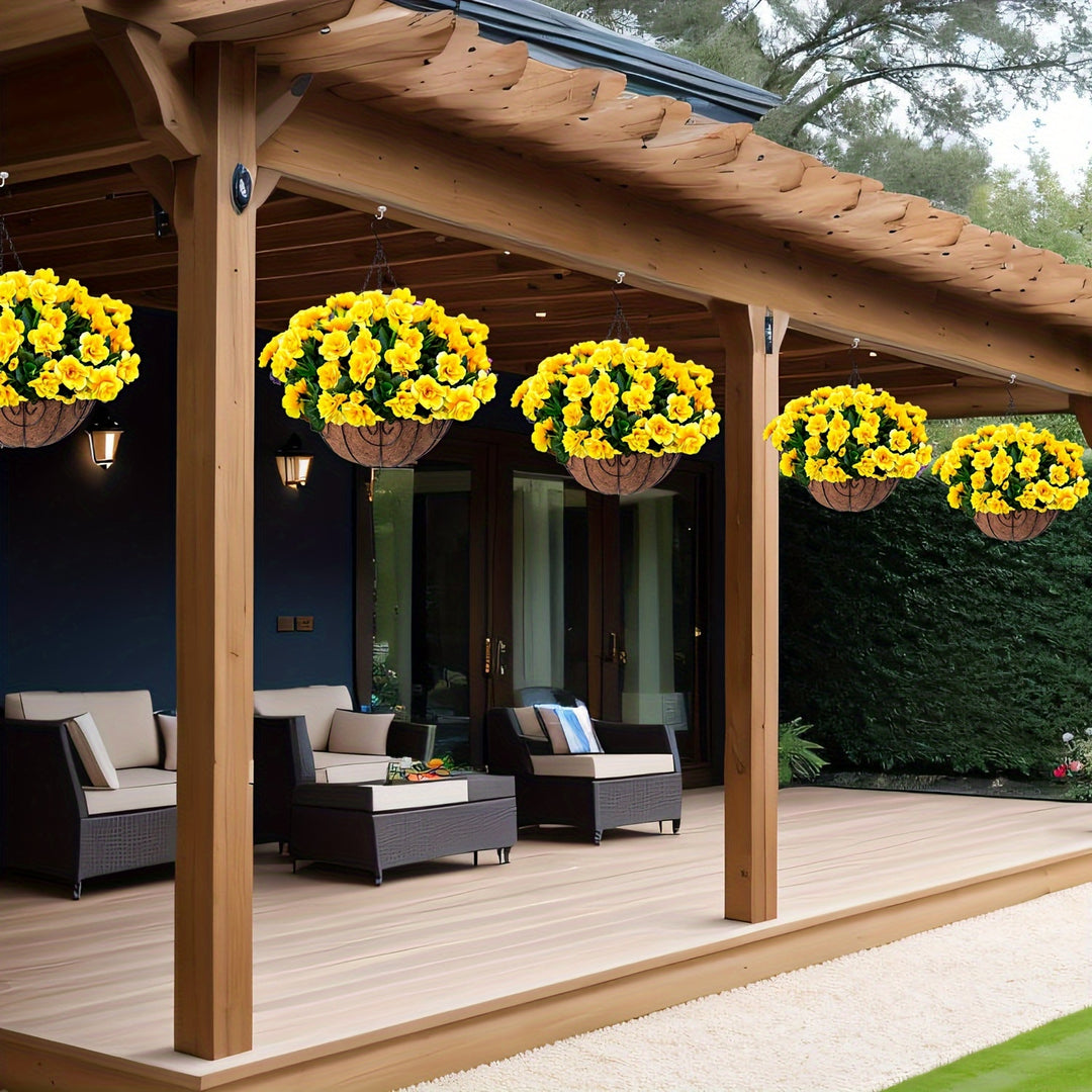 Set of 4 UV-Resistant Lifelike Yellow Camellia Artificial Flowers