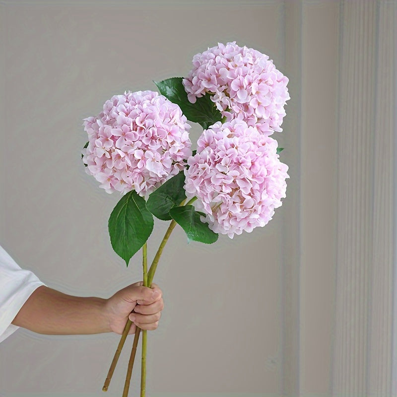 Set of 3 Realistic Pink Artificial Hydrangea Bouquets with Green Stems