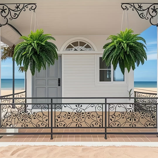 Set of Four 34-Inch Boston Fern Green Artificial Plants - Perfect for Outdoor Decor